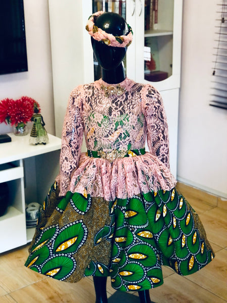 Girl’s Lace & Ankara Farrah Occasion Dress